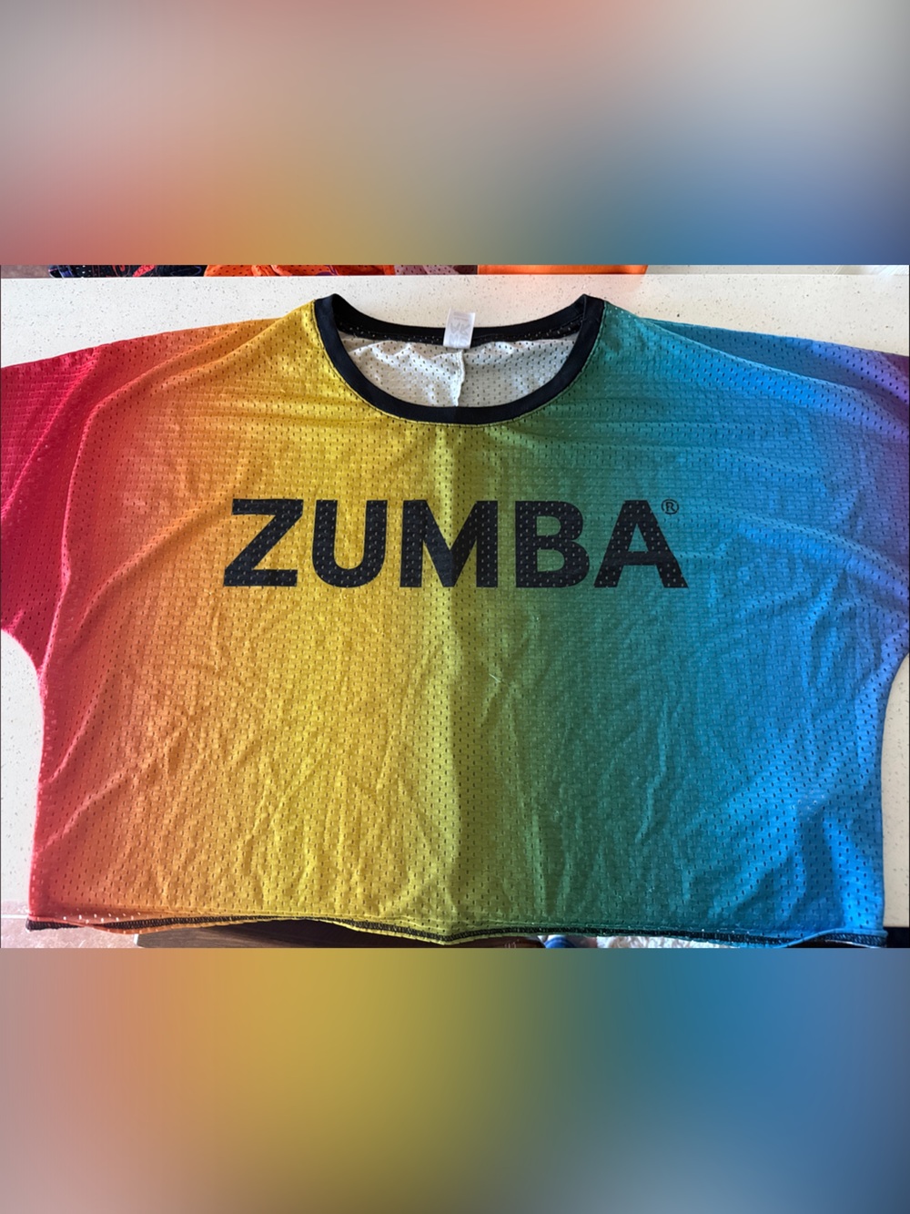 Zumba Fitness Ombre Rainbow Mesh Tee - Red, Orange, Yellow, Green, Blue